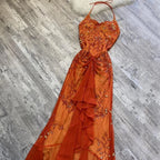 Msikoods Elegant Chiffon Spaghetti Straps Beaded Prom Dress Women Customized Mermaid Tulle Party Dresses Sequins Evening Dress