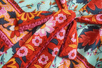 Vintage Peacock Floral Print Sashes Bohemian Kimono Women  V Neck Batwing Sleeves Happie Short Robe Boho Bikini Cover-ups