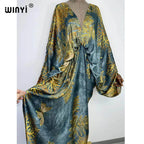 Deep v neck Sexy bech Europe Summer silk feeling Bohemian print 2022 WINYI Maxi women's robes long beach V-neck Bohemian dress