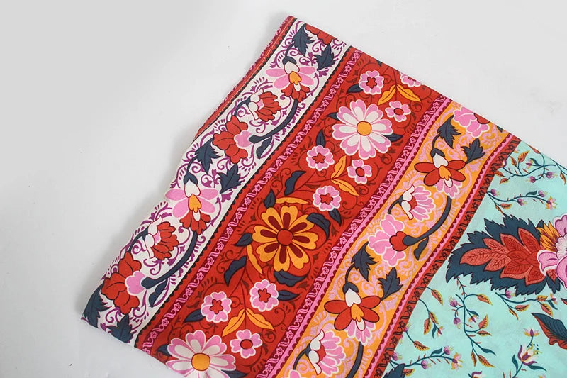 Vintage Peacock Floral Print Sashes Bohemian Kimono Women  V Neck Batwing Sleeves Happie Short Robe Boho Bikini Cover-ups