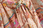 Vintage Peacock Floral Print Sashes Bohemian Kimono Women  V Neck Batwing Sleeves Happie Short Robe Boho Bikini Cover-ups