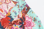 Vintage Peacock Floral Print Sashes Bohemian Kimono Women  V Neck Batwing Sleeves Happie Short Robe Boho Bikini Cover-ups