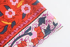 Vintage Peacock Floral Print Sashes Bohemian Kimono Women  V Neck Batwing Sleeves Happie Short Robe Boho Bikini Cover-ups