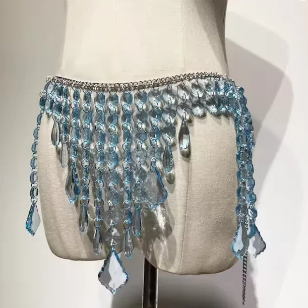 Blue Beaded Bikini Rave Body Party Bridal Wedding Accessories Fringe Chain Mermaid Bra Top Beachwear Lingerie Harness Bralette