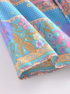 Boho Queens Floral Print Sashes Bohemian Kimono Women  V Neck Batwing Sleeves Short Robe Vacation Beach Bikini Cover-ups