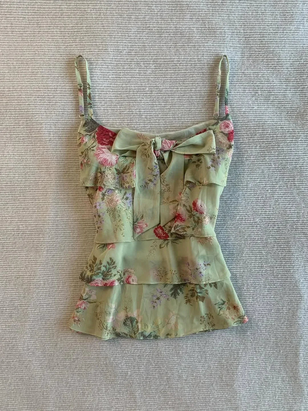 Sexy Tank Top Floral Print Y2k 90s Sweet Women Vintage Harajuku Coquette Basics Crop Top Bow Slim Summer Sling Punk Backless Tee