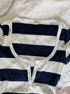 Vintage Fashion Blue Stripe Hot Girl Tshirts Y2k 2000s Female Clothing Summer Short sleeved Button V-neck T shirts Himekaji Tees