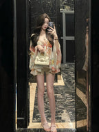 French Style Loose Fit Diamond Embellished Bell Sleeve Shirt Women's V-Neck Spring Early Spring Sexy Pure Desire Top