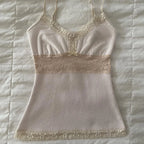 Women Summer Kawaii Lace Trim Patchwork Tanks Tops Fairycore Grunge Aesthetic Sleeveless Spaghetti Strap Slim Vacation Vests