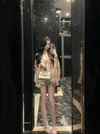 French Style Loose Fit Diamond Embellished Bell Sleeve Shirt Women's V-Neck Spring Early Spring Sexy Pure Desire Top