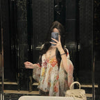 French Style Loose Fit Diamond Embellished Bell Sleeve Shirt Women's V-Neck Spring Early Spring Sexy Pure Desire Top