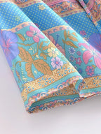 Boho Queens Floral Print Sashes Bohemian Kimono Women  V Neck Batwing Sleeves Short Robe Vacation Beach Bikini Cover-ups