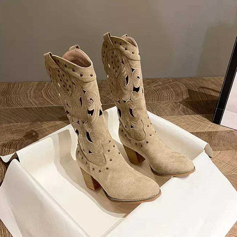 Chunky Embroidered Cowboy Boots