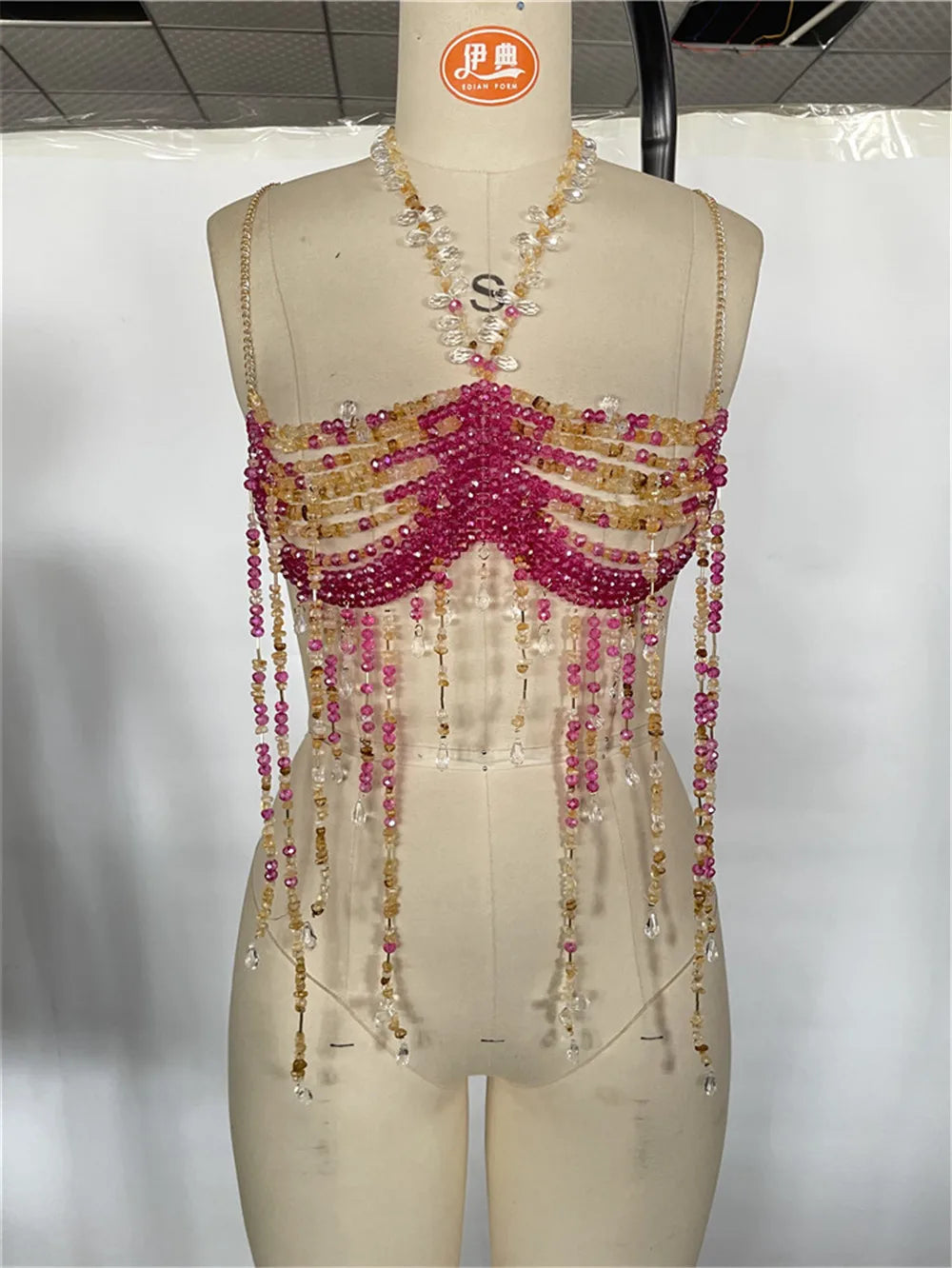 Women's New Beaded Fringed Body Chain Neck Top Trendy Chest Tops