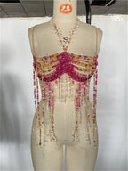 Women's New Beaded Fringed Body Chain Neck Top Trendy Chest Tops