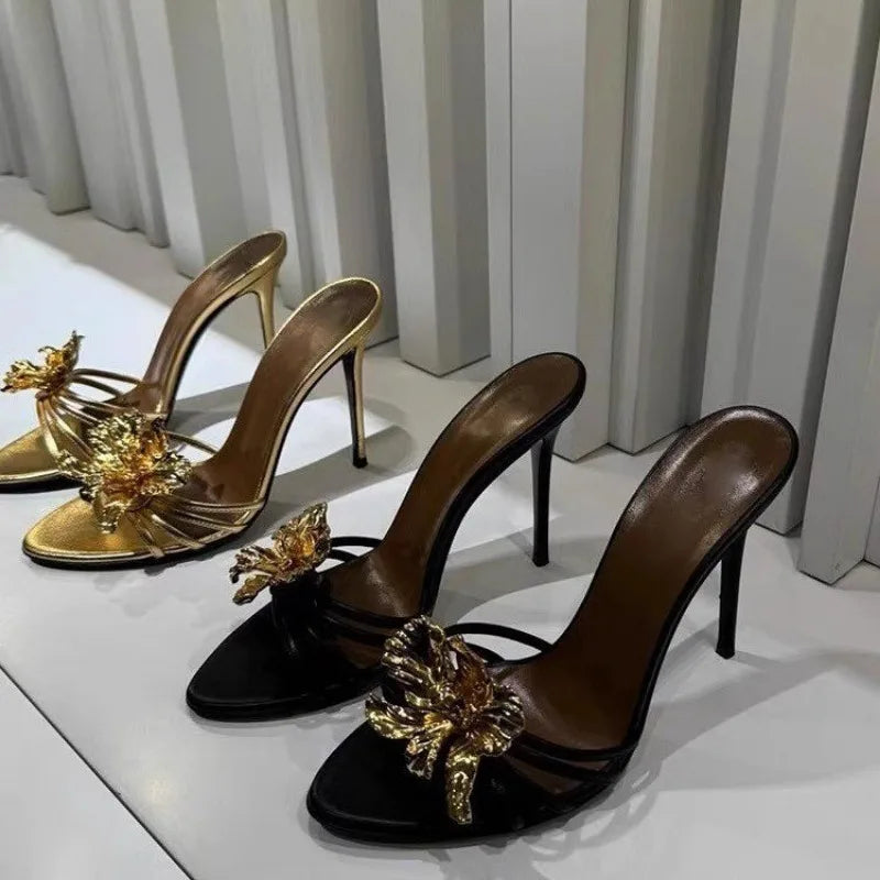 Gold Carved Floral Heels