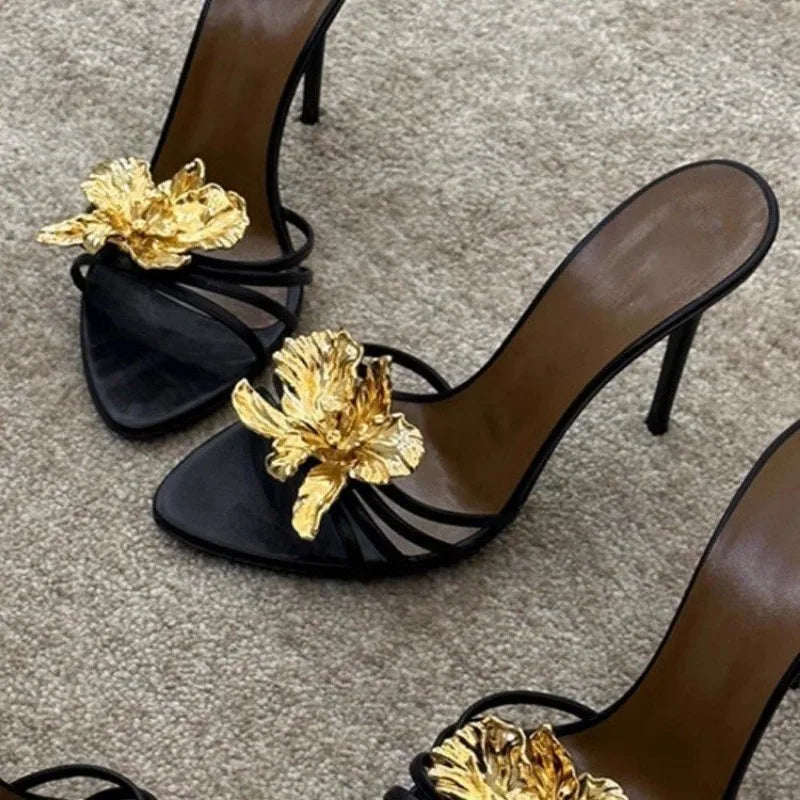 Gold Carved Floral Heels