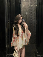 French Style Loose Fit Diamond Embellished Bell Sleeve Shirt Women's V-Neck Spring Early Spring Sexy Pure Desire Top