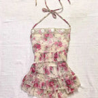 Y2K Floral Sleeveless Vest Women Lovely Bow Sweet Casual Blouse Japanese Basic Outfit Tops Chic