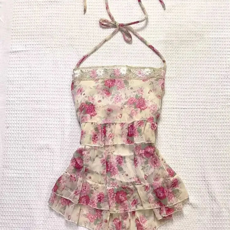 Y2K Floral Sleeveless Vest Women Lovely Bow Sweet Casual Blouse Japanese Basic Outfit Tops Chic