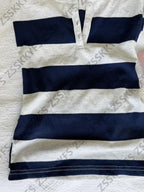 Vintage Fashion Blue Stripe Hot Girl Tshirts Y2k 2000s Female Clothing Summer Short sleeved Button V-neck T shirts Himekaji Tees