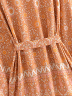 Boho Queens Vintage Pink Floral Print Rayon Cotton Women Bohemian Kimono Happie V Neck Batwing Sleeve Short Robe Bikini Cover-up