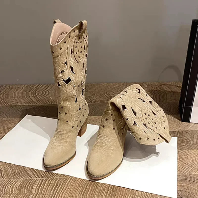 Chunky Embroidered Cowboy Boots