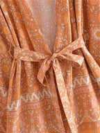 Boho Queens Vintage Pink Floral Print Rayon Cotton Women Bohemian Kimono Happie V Neck Batwing Sleeve Short Robe Bikini Cover-up