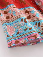 Vintage Peacock Floral Print Sashes Bohemian Kimono Women  V Neck Batwing Sleeves Happie Short Robe Boho Bikini Cover-ups