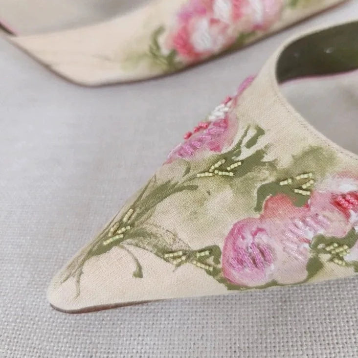 Embroidered Intricate Kitten Heels