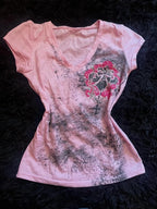 Pink T shirts Women Short Sleeve Slim Punk Kawaii Casual Graphic Tee Letter Korea T shirt Femme Fashion 2000s Y2k Crop Tops Emo