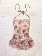 Y2K Floral Sleeveless Vest Women Lovely Bow Sweet Casual Blouse Japanese Basic Outfit Tops Chic