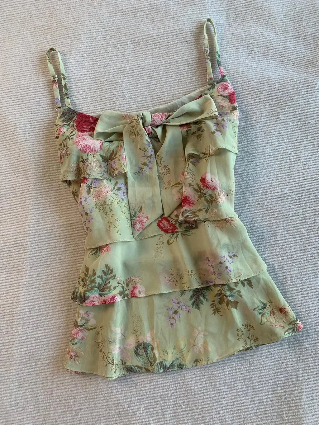 Sexy Tank Top Floral Print Y2k 90s Sweet Women Vintage Harajuku Coquette Basics Crop Top Bow Slim Summer Sling Punk Backless Tee