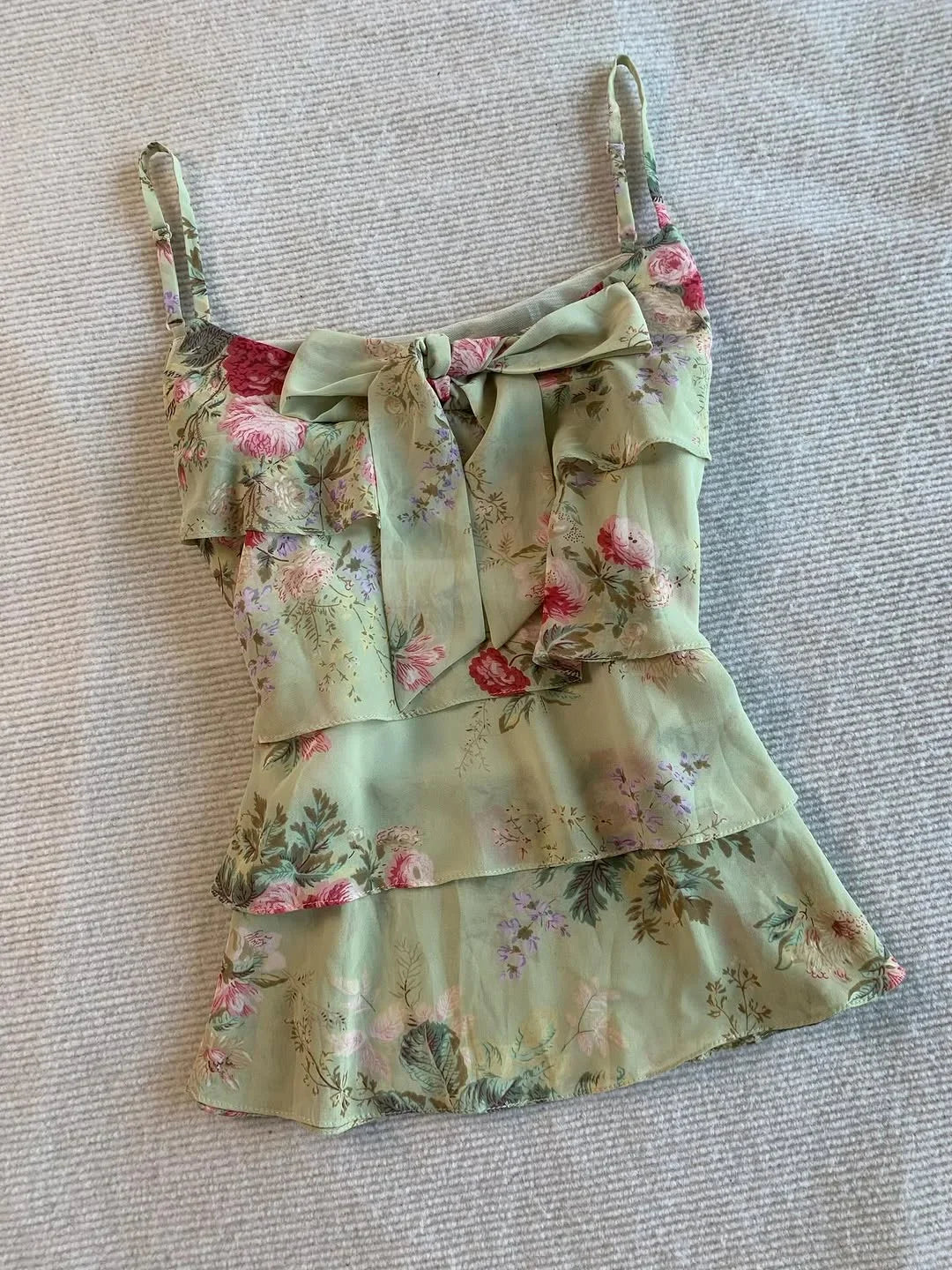 Sexy Tank Top Floral Print Y2k 90s Sweet Women Vintage Harajuku Coquette Basics Crop Top Bow Slim Summer Sling Punk Backless Tee