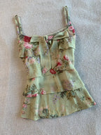 Sexy Tank Top Floral Print Y2k 90s Sweet Women Vintage Harajuku Coquette Basics Crop Top Bow Slim Summer Sling Punk Backless Tee