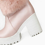 2024 Winter New High Heels Snow Boots Lolita Sweet Bow Women's Warm Snow Boots Girls Student Fluffy Kawaii Mid-calf Ladies Boots
