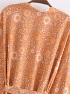 Boho Queens Vintage Pink Floral Print Rayon Cotton Women Bohemian Kimono Happie V Neck Batwing Sleeve Short Robe Bikini Cover-up