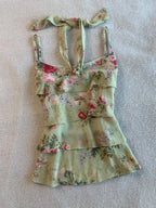 Sexy Tank Top Floral Print Y2k 90s Sweet Women Vintage Harajuku Coquette Basics Crop Top Bow Slim Summer Sling Punk Backless Tee