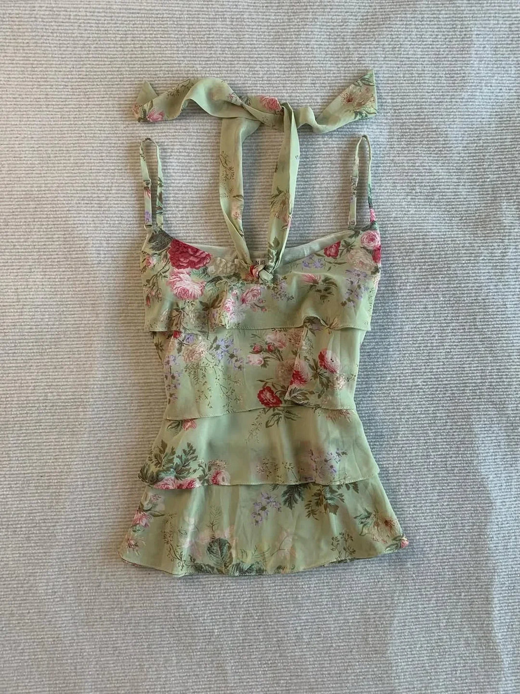Sexy Tank Top Floral Print Y2k 90s Sweet Women Vintage Harajuku Coquette Basics Crop Top Bow Slim Summer Sling Punk Backless Tee