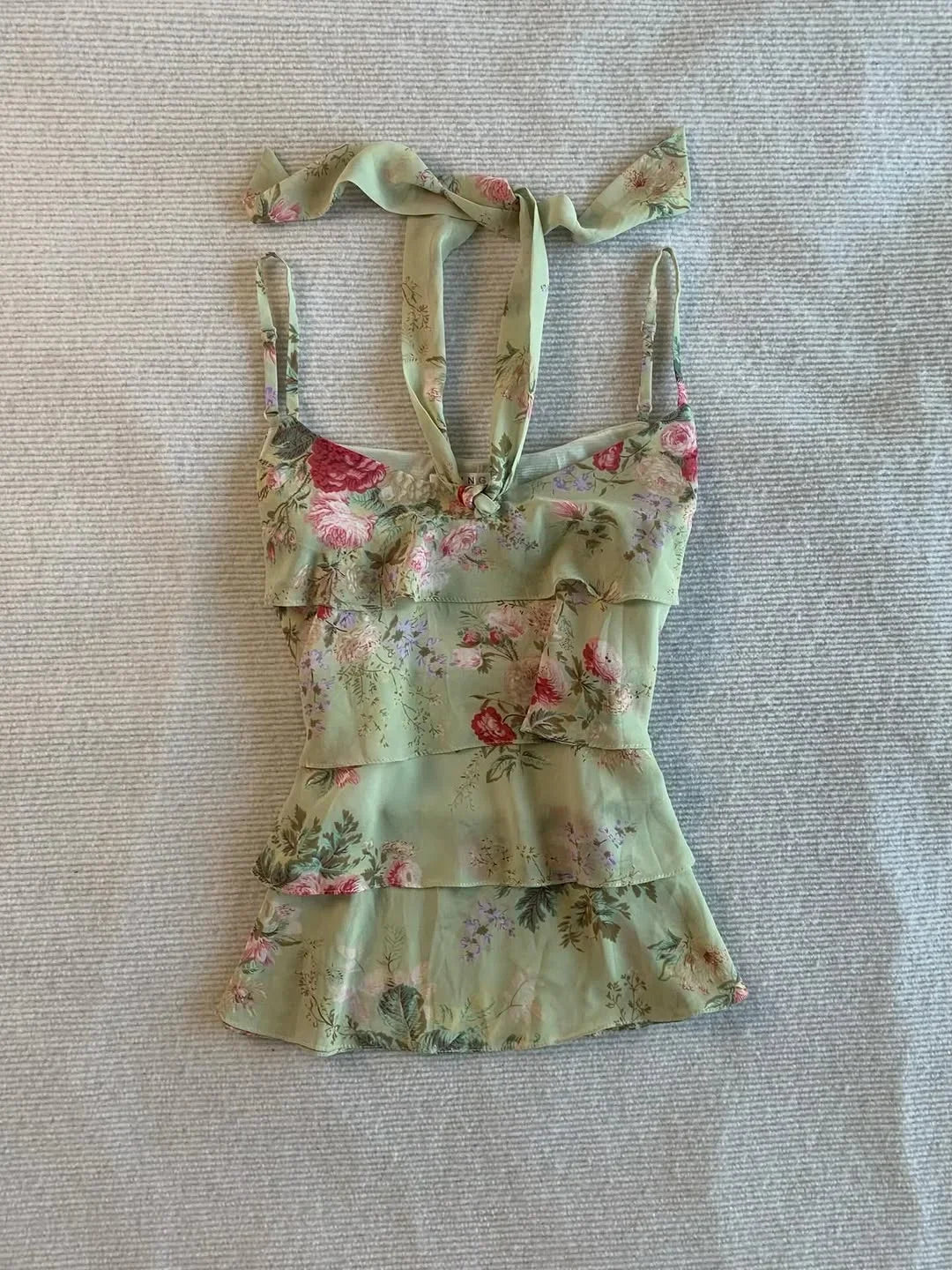 Sexy Tank Top Floral Print Y2k 90s Sweet Women Vintage Harajuku Coquette Basics Crop Top Bow Slim Summer Sling Punk Backless Tee