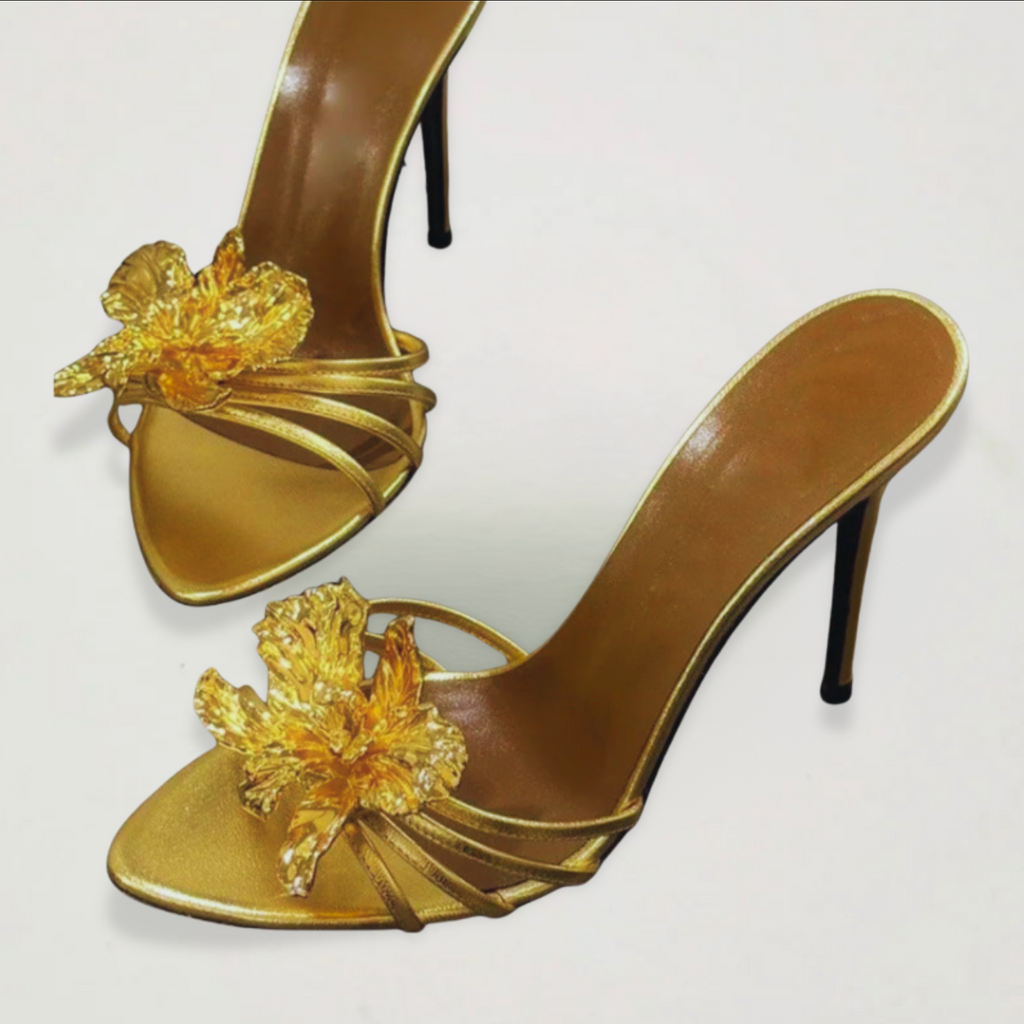 Gold Carved Floral Heels