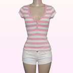 Candy Pink Striped Henley
