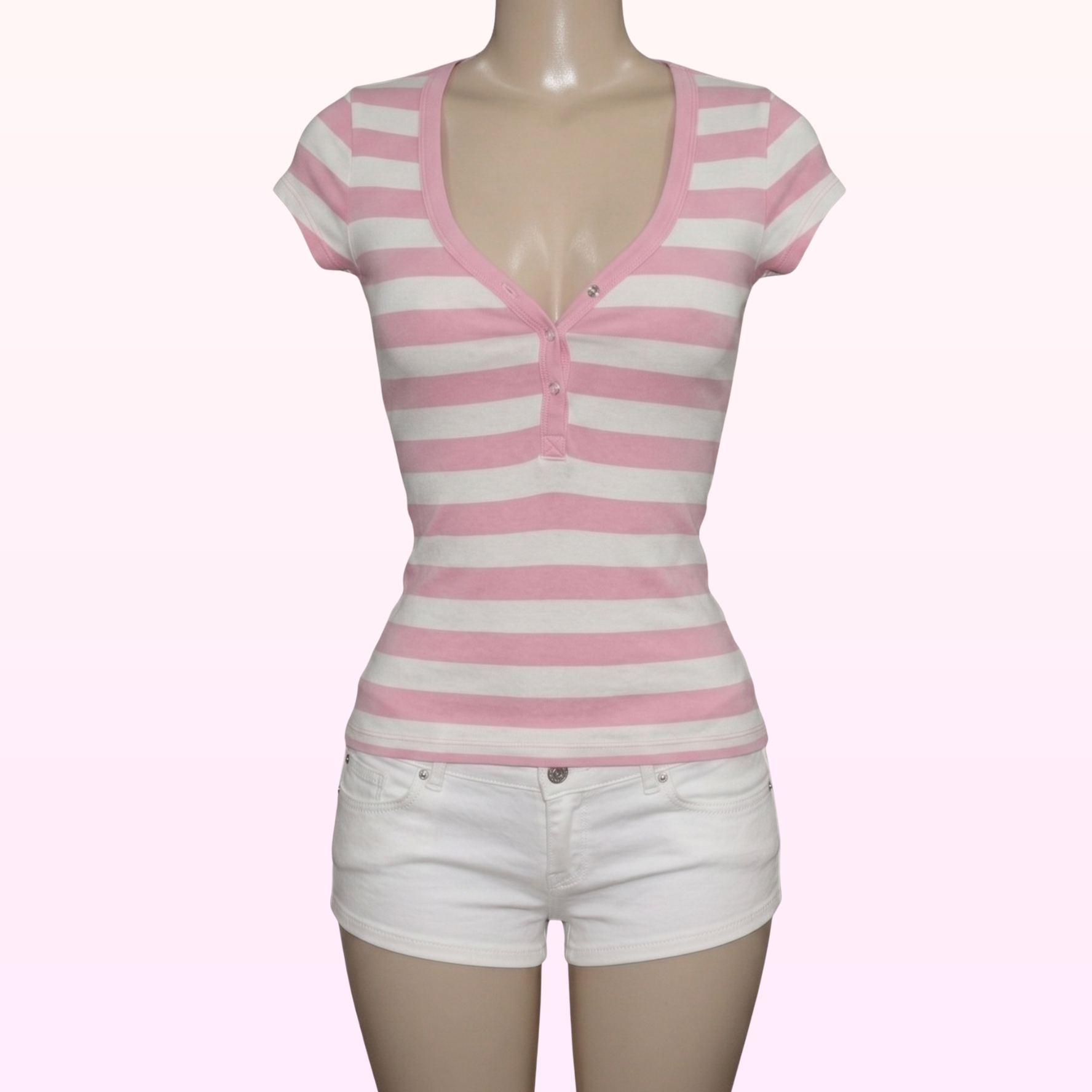 Candy Pink Striped Henley