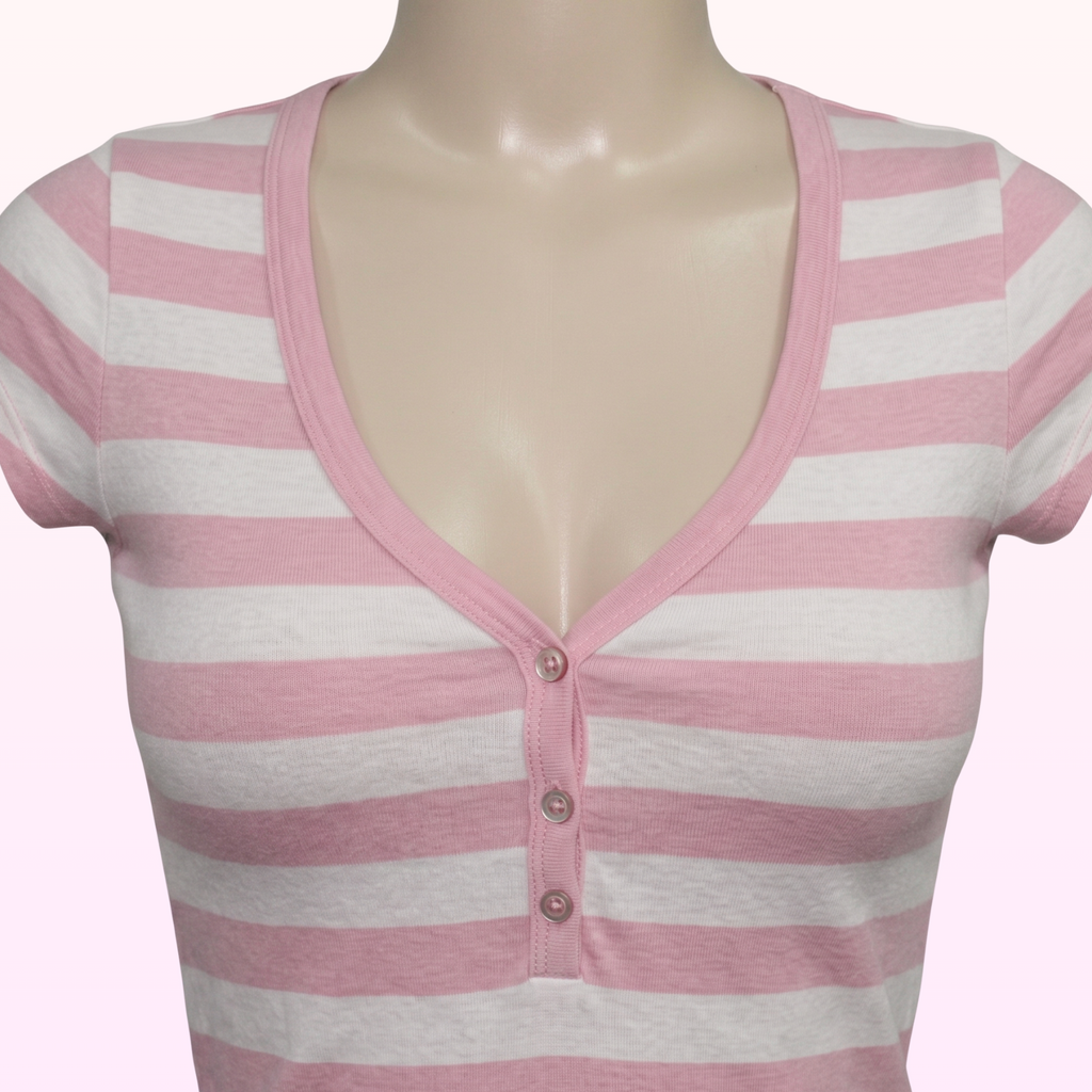 Candy Pink Striped Henley