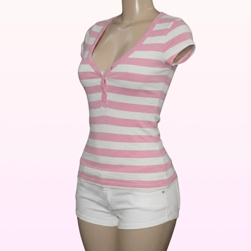 Candy Pink Striped Henley