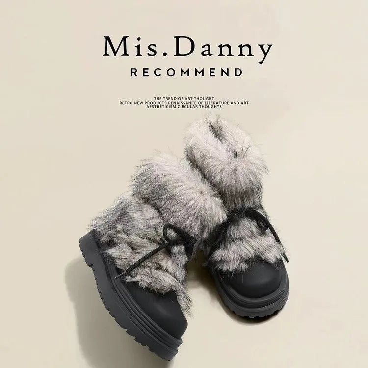 Anti-slip Snow Boots Women 2025 Autumn Winter Thickened Plush Platform Cotton Shoes Big Head Short Boots
