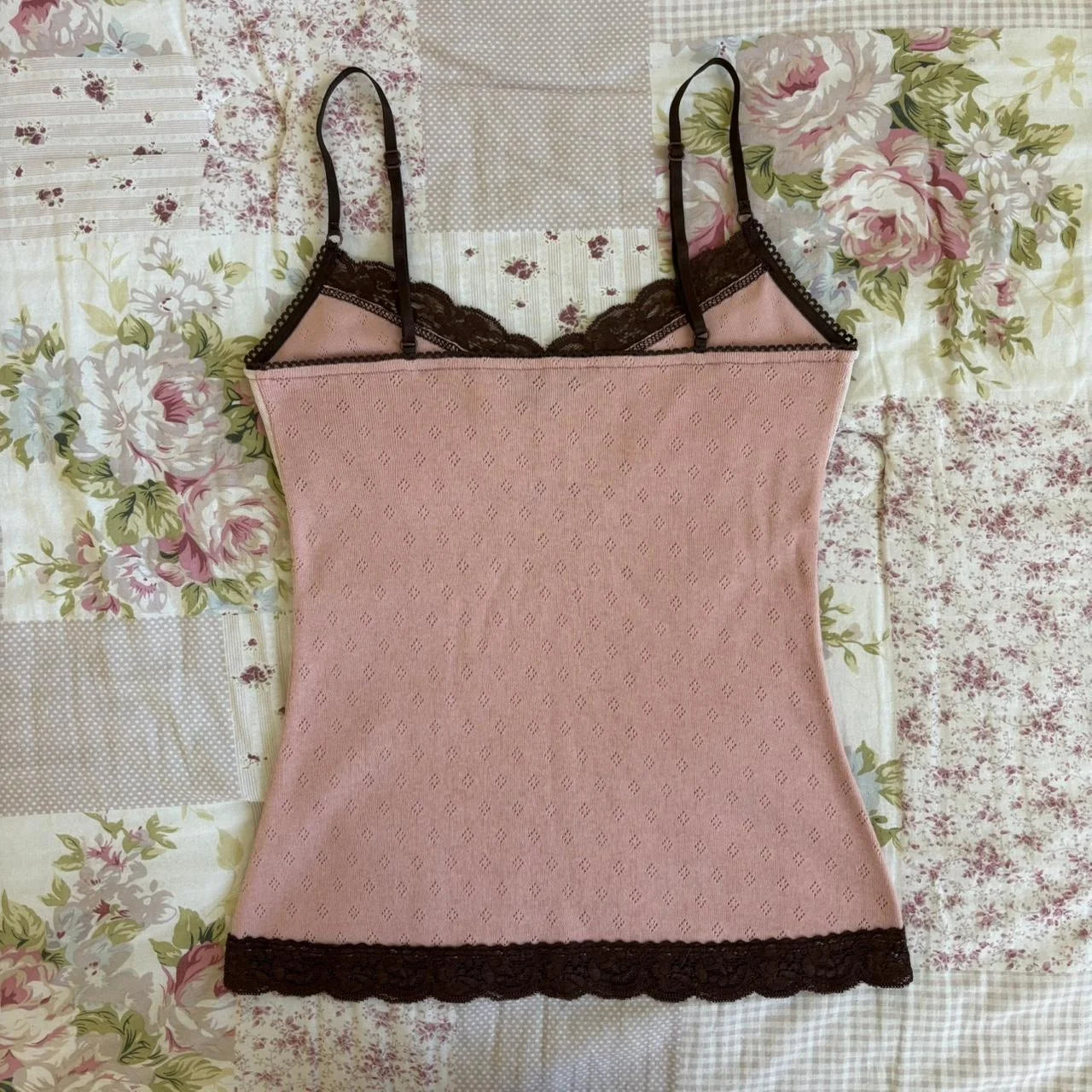 Women Summer Kawaii Lace Trim Patchwork Tanks Tops Fairycore Grunge Aesthetic Sleeveless Spaghetti Strap Slim Vacation Vests