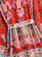 Vintage Peacock Floral Print Sashes Bohemian Kimono Women  V Neck Batwing Sleeves Happie Short Robe Boho Bikini Cover-ups