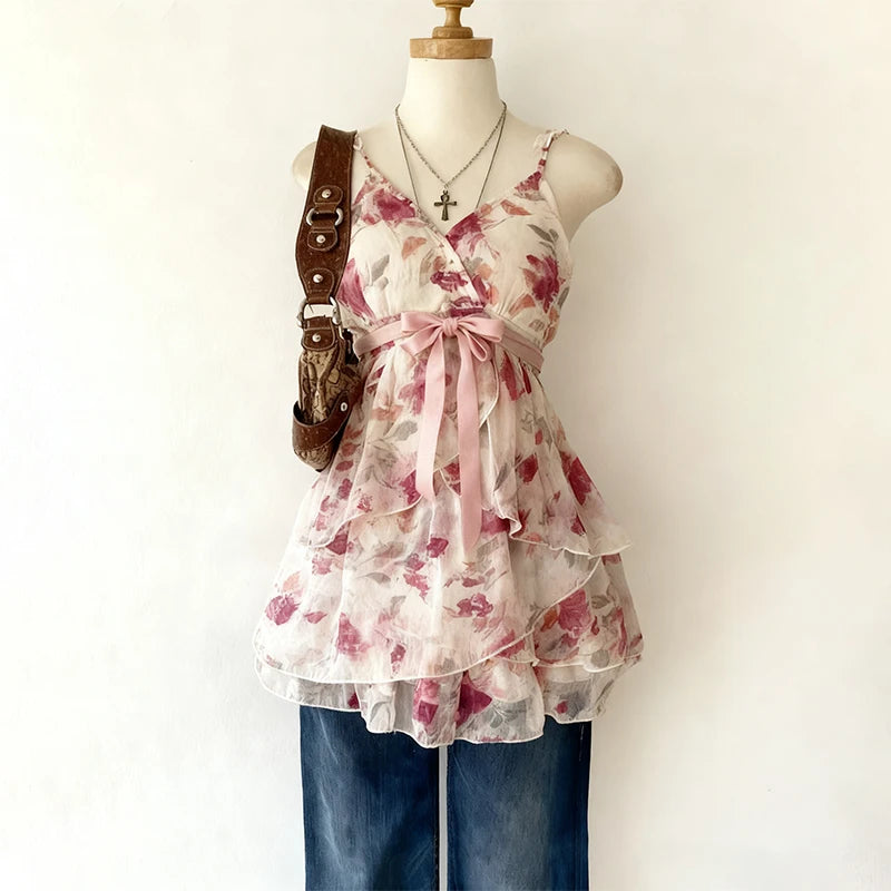 Elegant Women Lovely Advanced Shirts Sweet Hot Cute 90s Y2K Kawaii Harajuku Bow Clothing Korean Slim Aesthetic Daily Classic Tee