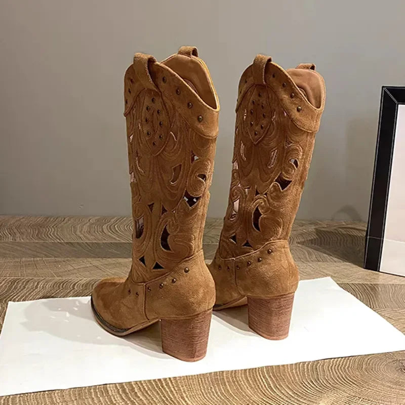 Chunky Embroidered Cowboy Boots